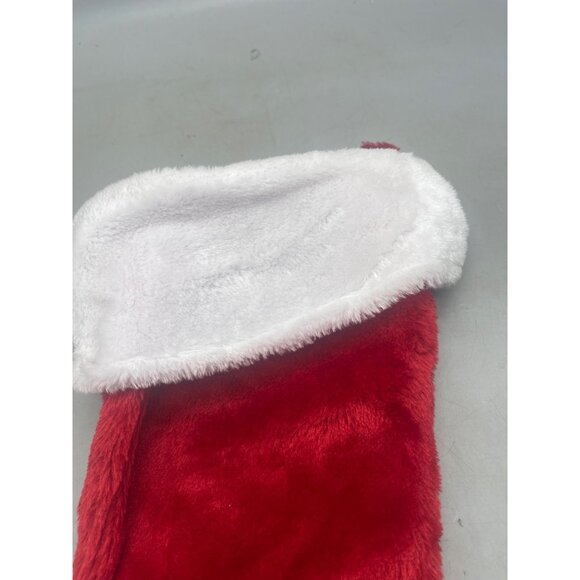 Christmas stocking foe fur solid red white decor 15" READ used wrinkled see phot - Picture 5 of 5